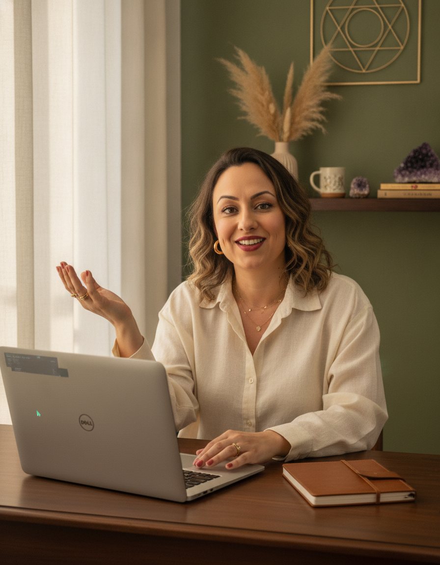 Renata Werner explicando ao vivo, laptop aberto com terminal