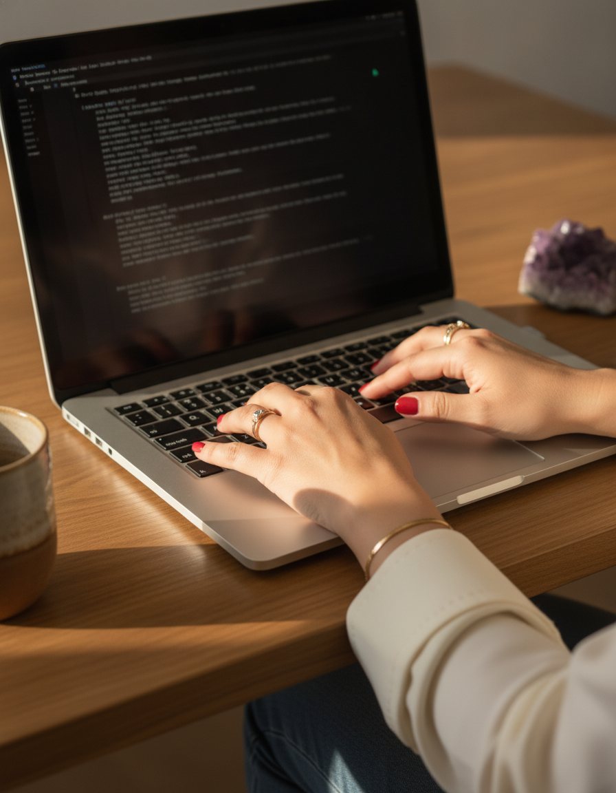 Mãos digitando no teclado com o terminal aceso na tela